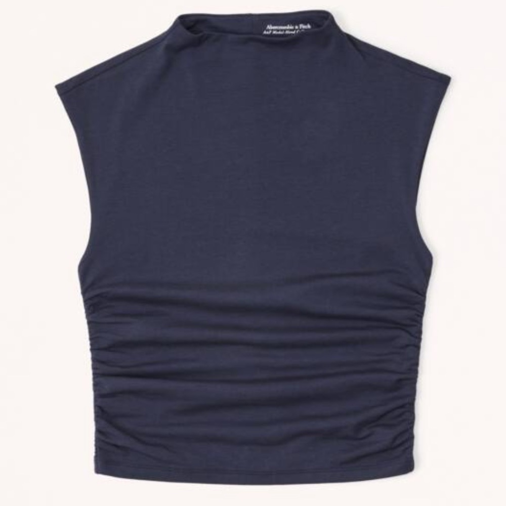 Abercrombie Ruched Shell Top, Size Medium, Navy Blue, NWT